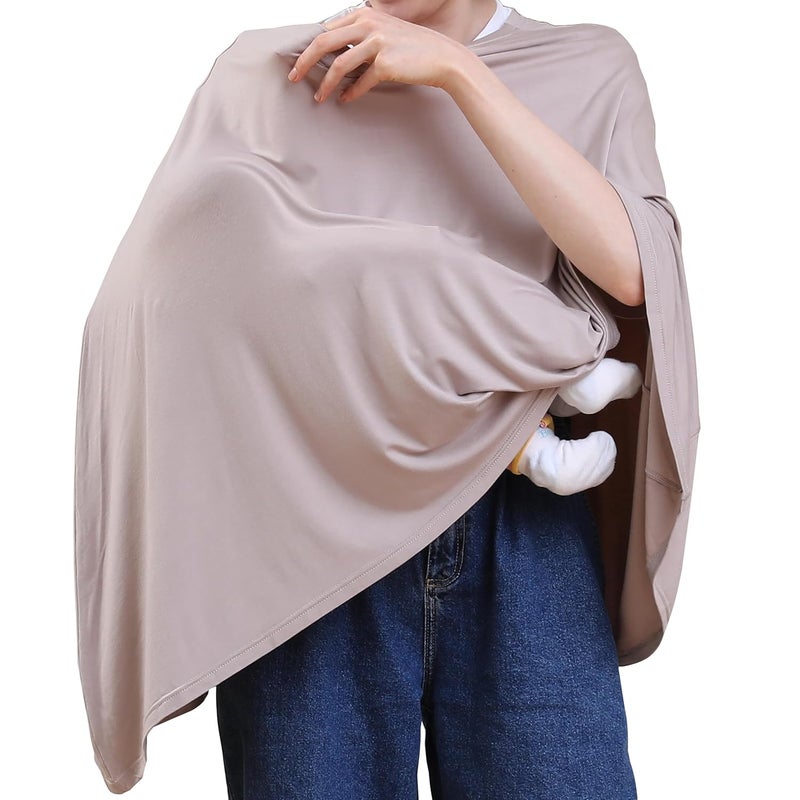 SEJOY Multi-use Nursing Cover for Breastfeeding, 360°Full Coverage Nursing Poncho, Rayon Soft & Breathable Breastfeeding Cover up (Smooth Rayon, Warm Taupe) - Image 1
